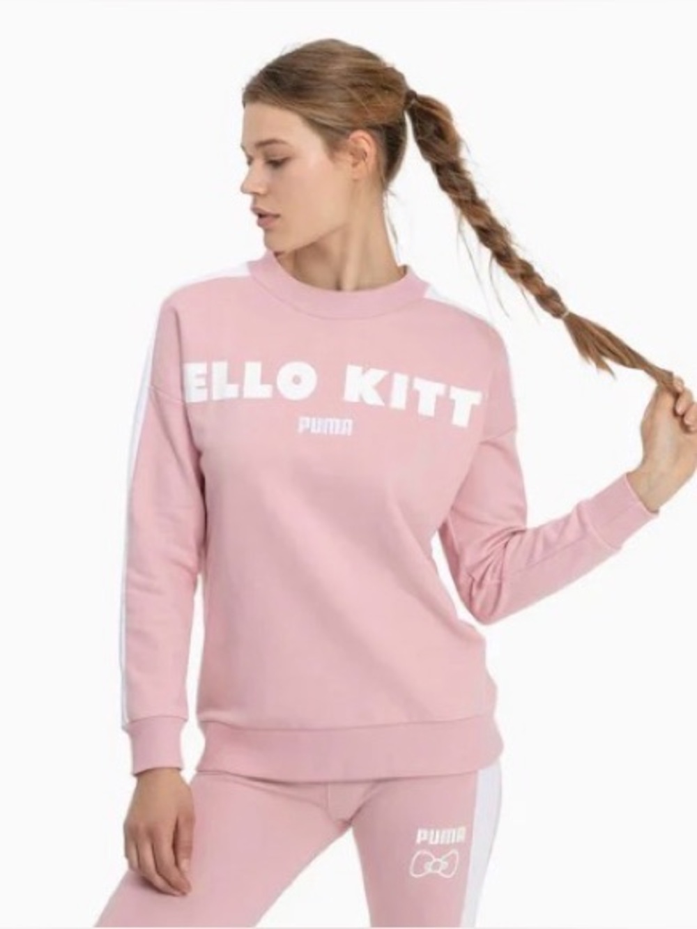 Puma Pink Hello Kitty Crew Sweatshirt with White Logo size S